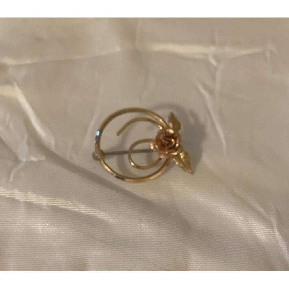 Vintage KREMENTZ Circle Rose Pin Brooch Gold Filled GF Signed MCM